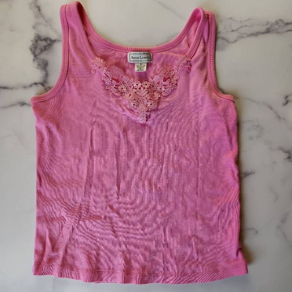 Anne Lewin small hot pink y2k lace tank top 100% cotton summer bright shirt